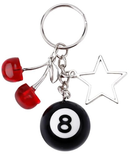 Porte-Clés 8 Boules, Porte-Clés Cerise Breloques de Sac Porte-Monnaie avec Étoile Porte-Clés Boule de Billard Porte-Clés de Voiture Cerise pour Femmes Sacs Cadeaux