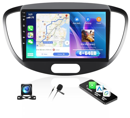 SIXTOP [4G+64G] Android 13 Autoradio für Hyundai i10 (2007-2013) mit Carplay Android Auto, 9“ Touchscreen Radio mit Bluetooth EQ GPS WiFi FM/RDS MirrorLink Split Screen+Rückfahrkamera &Mic