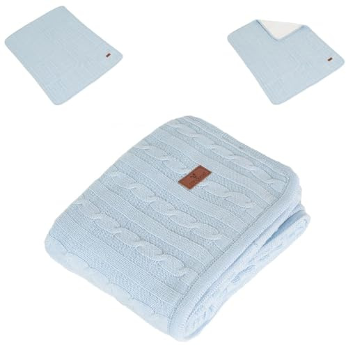Cangaroo Babydecke 100x75cm Sherpy 100% Baumwolle waschbar weich warm ab Geburt blau