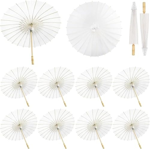 Lot de 10 parapluies en papier blanc de diamètre 40/60/80 cm de diamètre pour décoration à faire soi-même