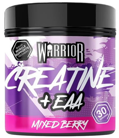 Warrior Creatine Monohydrat + EAA Pulver 270g – 30 Portionen – Muskelaufbau & Regeneration – Pre & Post Workout – Mit 9 Aminosäuren – Zero Zucker – Mixed Berry Geschmack