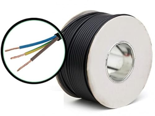 0.75mm 50m Heavy Duty Rubber Cable – H05RR-F 3183R 3 Core Flexible Outdoor Extension Lead for Garden, Pond Pump, Tools & Equipment