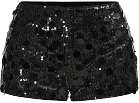 GORGLITTER Pailletten Shorts Damen Hohe Taille Elastische Shorts Glitzer Kurz Hose Hotpants Partyhose Freizeithose für Festivals Outfits
