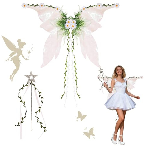 Feenflügel Kinder, Schmetterlingsflügel mit Zauberstab, Feenflügel Erwachsene, glitzernde Prinzessinnenflügel, Flügel Kostüm für Geburtstags, Fasching oder Feen-Mottopartys