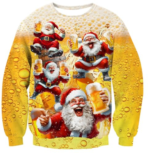 Fanient Unsiex Pullover Weihnachtspulli Ugly Weihnachtspullover Pulli 3D Gedruck Muster Rundhals Langarmshirt