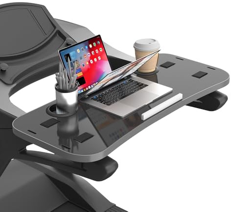 Qsxou Treadmill Desk Attachment with Laptop Platform, Black | Universal Ergonomic Workstation for Laptops/Tablets, Fits Treadmill Handlebars Up to 36 Inches