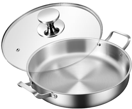 GZKDKZB Paellera de Acero Inoxidable 316 con Tapa, Antiadherente, Apta para Cocina de Gas y eléctrica, 36 cm.