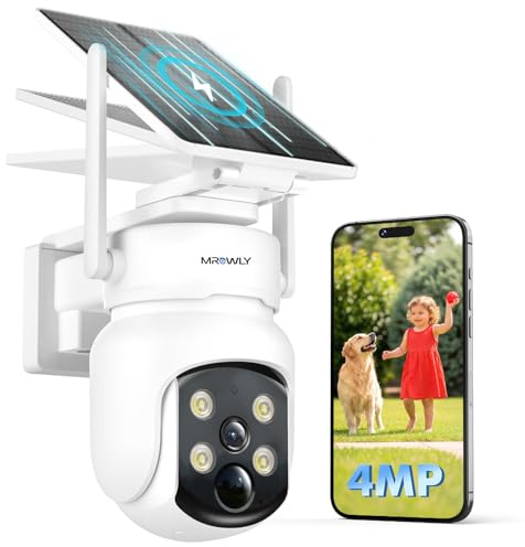 MROWLY Telecamera Wi-Fi Esterno con Pannello Solare 2 in1, 4MP/2.5K Telecamera Senza Fili, 360° Copertura, Facile da Installare, 2.4/5GHz WiFi, Visione Notturna a Colori, Rilevamento PIR, SD/Cloud | 4MP/2.5K Telecamera Senza Fili, 360° Copertura, Facile da Installare, 2.4/5GHz WiFi, Visione Notturna a Colori, SD/Cloud
