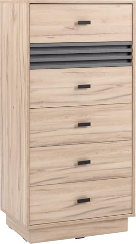 Masseno Kommode Punto 60 cm Sideboard mit 5 Schubladen und Türen für Wohnzimmer Schlafzimmer Modern 60x40x120 cm Eichefarben/Eichefarben