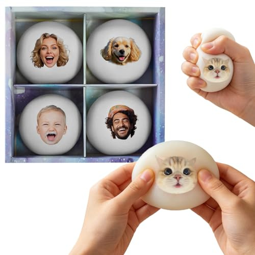 Personalisierter Anti-Stressball für Erwachsene | Individuell mit Foto/Logo/Text | Langsam Aufgehender Quetschball in Bao Bun Form 4pc Set mit Geschenkbox für Büro, Studium & Reise