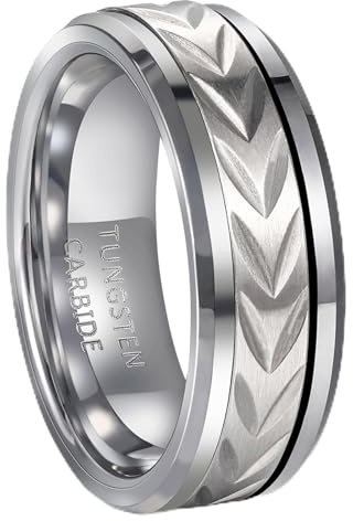 Lirzxin Anneau Homme Tungstène, Alliance Homme Bague Anneau de Mariage Fiançailles Anti Stress Tournante Motif de Cœur Sculpté 8MM Large