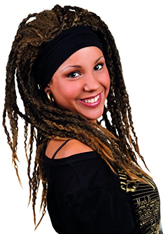 Amakando Hippie Perücke mit Dreads - braun - Dreadlocks Rasta Perücke Reggea Langhaarperücke Rastaperücke Damen Jamaika Faschingsperücke Dreadlocks Rasta Perücke