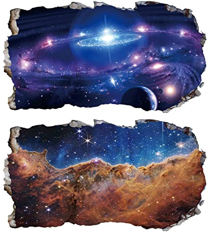 Chicbanners 2Pcs Weltraum Erde Planeten Space Wandtattoo 3D Effekt Wandsticker XXL Wanddurchbruch Fenster Wandaufkleber Universum Sterne für Kinderzimmer Jungenzimmer mädchenzimmer Groß 1000mmx580mm