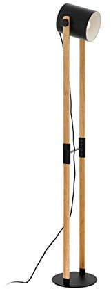 EGLO Stehlampe Hornwood, 1 flammige Vintage Standleuchte im Industrial Design, Retro Standlampe aus Stahl und Holz, Farbe: Schwarz, creme, braun, Fassung: E27, inkl. Trittschalter