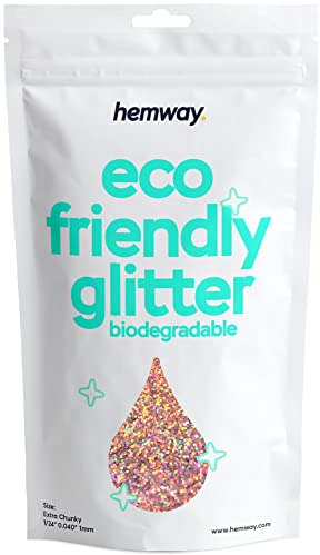 Hemway Eco Friendly Biodegradable Glitter - Rose Gold Holographic | 100g Extra Chunky Plant-Based Metallic Flakes for Arts & Resin Crafts | Bio Supplies for Festival, Hair, Face, Body & Nail Art