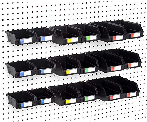 Right Arrange Pegboard Bins - Set of 18, Black - Hooks to Any Peg Board - Organize Hardware, Accessories, Attachments, Workbench, Garage Storage, Craft Room, Tool Shed, Hobby Supplies, Small Parts…