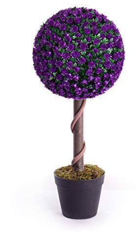 Best Artificial Boule de Rosier Artificiel 60 cm pour Jardin, Bureau, véranda, intérieur et extérieur Violet