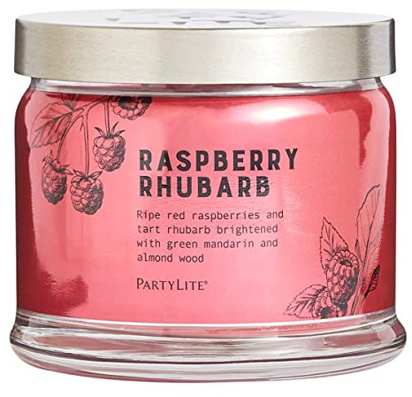 PartyLite 3-Docht-Duftwachsglas Himbeer-Rhabarber, Kerze, Duftkerze, Wohnraumdekoration, Himbeer-Rhabarber, Mandarine, Mandelholz