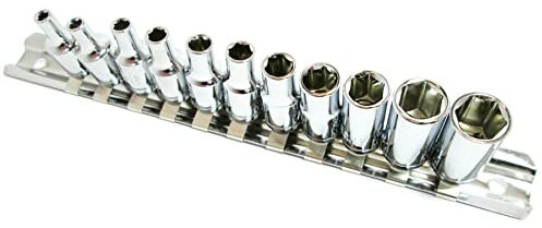 Daptez ® 11pc 1/4 Shallow Drive Socket Set Chrome Vanadium Steel for Strength and Durability 6 Point Drive Socket on Rail 0BA, 1BA, 2BA, 3BA, 4BA, 5BA,6BA, 7BA, 8BA, 9BA, 10BA
