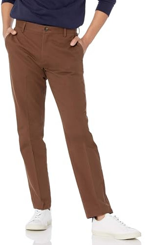 Amazon Essentials Men's Slim-Fit Wrinkle-Resistant Flat-Front Chino Trouser, Brown, 35W / 28L