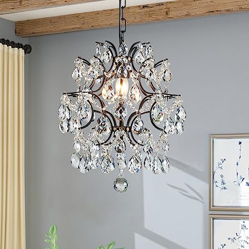 BESTIER Schwarz Moderne Anhänger Kronleuchter Kristall Regentropfen Beleuchtung Deckenleuchte Lampe für Esszimmer Bad Schlafzimmer Wohnzimmer Wohnzimmer 1 E27 Birnen erforderlich D32cm x H40cm