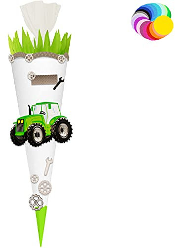 alles-meine.de GmbH Bastelset - Schultüte Farbe & Größe wählbar 70/85 / 100 cm - Traktor - Farbe frei wählbar - Bastelschultüte - Zuckertüte zum selber Basteln Bemalen Bekl..