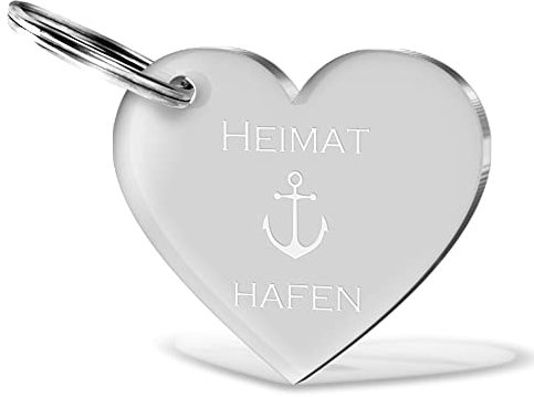 CHRISCK design Schlüsselanhänger mit Gravur Heimathafen-Anker Herz aus massivem Acrylglas schöne Geschenkidee zum Geburtstags oder Jahrestag für Paare, Freunde Beste