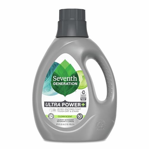 Seventh Generation Liquid Laundry Detergent, Clean Scent, 50 Loads, Power+ Fights Stains & 6X Cleaning Agents, 87.5 Fl Oz