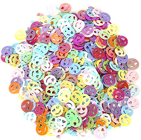 Runde Confetti Konfetti, Multicolor Maniküre Glitzer Konfetti, 60g/Beutel Bunte Pailletten Geburtstag Hochzeit Konfetti Nagel Dekor DIY Material Zubehör (Smiley)