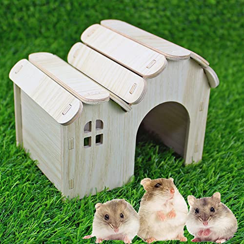 YankMooM Wooden Hamster House,Washable Hamster Hideaway for Hamster, Young Guinea Pigs and Other Small Pets(Door Size:6x7.5cm)