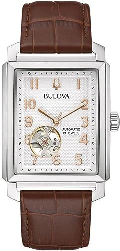Bulova Herren Analog Automatik Uhr mit Leder Armband 96A268