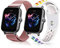 LanQii 2 Pièce 20mm Bracelet pour Amazfit Active 2/Active/Bip 3/Bip 3 Pro/Bip/Bip S, Silicone+Métal Bracelet pour Amazfit GTR Mini/GTR 42mm/GTS 4/GTS 4 Mini/GTS 3/GTS 2 - Rose+Blanc
