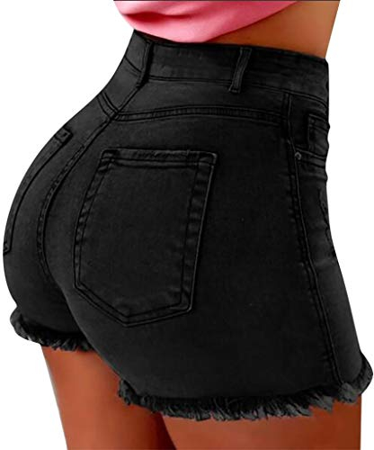 BOTCAM Jeans Shorts Damen High Waist Stretch Kurze Hose Sommer Zerrissen Push Up Leggings Ripped Loch Hotpants Skinny Y2k Boyfriend Jeans Shorts Denim Kurze Jeans Sommershorts Mit Taschen