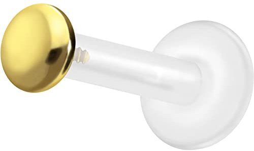 PIERCINGLINE PTFE Labret mit Gewinde TITAN AUFSATZ SCHRAUBDISC FLACH Piercing Lippe Nase Ohr Helix Tragus Medusa Goldfarben 3 mm Disc 1,2 x 7 mm