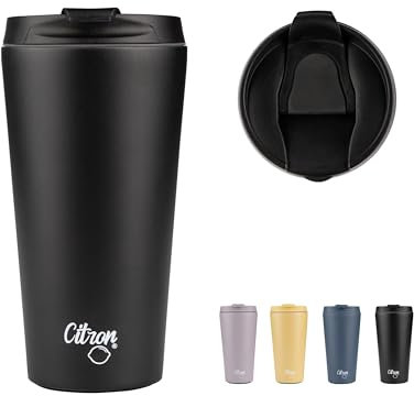 Citron Tasse à café isotherme de voyage étanche - 370 ml - Garde les liquides chauds pendant 6 heures et froids pendant 12 heures - Tasses de voyage sans BPA et sans plomb pour boissons chaudes -