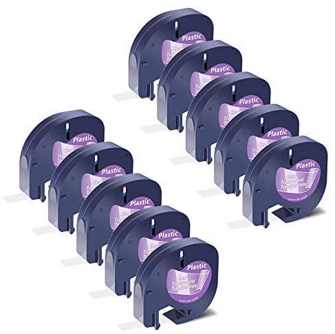 Cruxer Kompatibel für DYMO LetraTag 12267 S0721530 Klares Kunststoffband 12mm x 4m, Ersatz-Etikettenband schwarz auf klar/transparent für Dymo LetraTag LT100H LT100T LT110T QX50 XR XM 2000 , 10 Stück