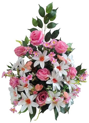 DRW Centro de Flores Artificiales Cementerio, Santos, Aniversarios Rosas 50 cm Ancho x 60 cm Altura x 25 cm Profundidad (Aprox)