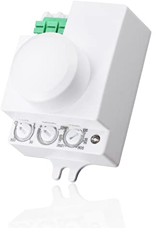 POPP® Electric Interruptor por Detección Sensor Regulable de Movimiento por Microondas de Superficie IP20, MAX. 360º 2-18m, Tiempo 10sec±3sec-12min±1min, Altura (Pack 2 Unidad)