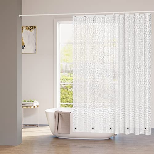 WOLTU Duschvorhang 200x200 cm, Badevorhang halbtransparent 0.2mm Eva mit Gewicht Magnet unten, Vorhang wasserdicht antischimmel, mit 3D Muster 12 Duschvorhangringen, für Dusche Badewa