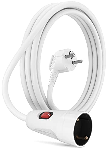 MutecPower 3 Meter Verlängerungskabel mit Schalter am stecker Schuko Verlängerung mit Schalter 90° Winkelstecker IP20 Schutz-Kontakt & Schutzkontaktkupplung bis 250V 16A - 3m weiß