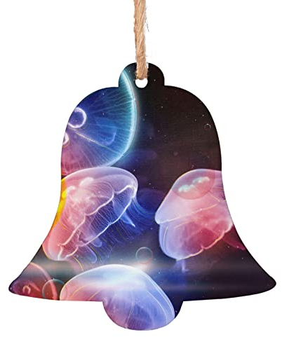 Bunte Quallen-Druck, Weihnachtsbaum, Geschenk, zum Aufhängen, Handwerk, natürliche Holzornamente von Weihnachtsbaum, Party, interessanter Stil