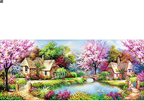 Peinture Diamant Paysage Rural pour Adulte 110x50 cm (intérieur 104x44 cm) Diamond Painting Nature Paysage Arbre Fleur Perle Diamant a Coller Point de Croix Broderie Diamant Grand Format Adulte