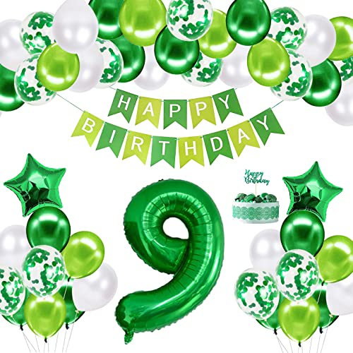 9th Birthday Decorations Happy Birthday Balloon Set, Age 9 Birthday Party Supplies With Happy Birthday Banner & Star Foil Balloon For Baby Showers Birthday Decor