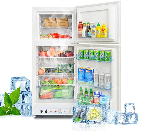 Techomey Gas Fridge Freezer for Caravan, Motorhome, Van, RV, Garage, Silent 2 Way Fridge Freezer 240V/LPG, 185L, White