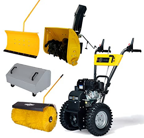 TEXAS Profi Combi 800TGE Set 5in1 80cm Kehrmaschine Benzin Elektrostart Schneefräse Laubsammler Schneeräummaschine inkl. Kehrbürste, Sammelbehälter, Schneeschild und Schneefräse, 4 Takt, 5,7PS