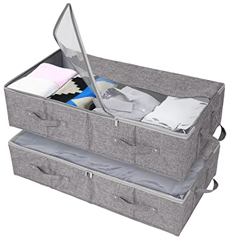 Vicyak 2 Pack Under Bed Storage Boxes 54L Foldable Clothes Containers Waterproof Shoe Organizer Bags with Clear Window and 4 Reinforced Handles