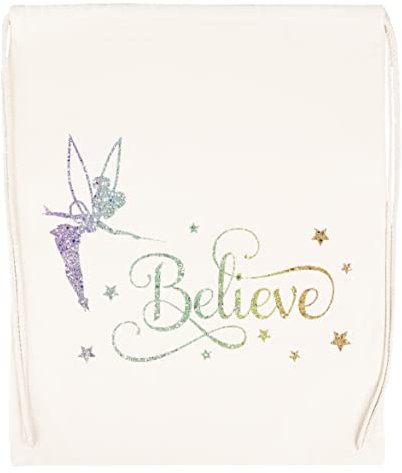 Vendax Tinkerbell Believe Beige Turnbeutel mit Kordelzug Drawstring Gym Bag Backpack