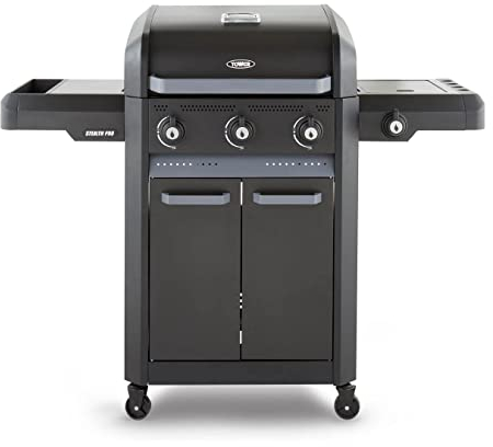 Tower T978525 Stealth Pro 4 Burner 3+1 Gas BBQ with Rotisserie Kit, Including Side Burner, Built-in Thermometer and Waterproof Cover, Black
