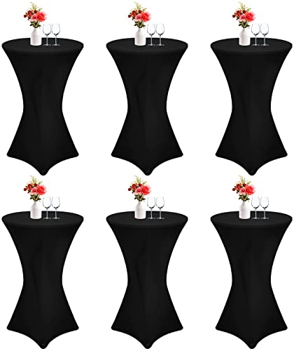 Showgeous 6er-Set Stretch Stehtisch Husse für Bistrotisch Ø 60-65 cm,Hussen Stehtische Schwarz 60 cm,Verstärkung im Fußbereich,Stretchhusse Schwarz Hussen für Stehtische und Bistrotische