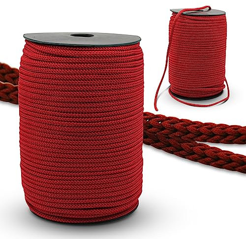 DOJA Barcelona | Rotolo Cordino in Poliestere | Cordino da 100 m | Cordoncino Thai Rosso | Diametro 6mm | Corda forte | Cordino per Borse Uncinetto, Lacci Scarpe Sportive, Fili Uncinetto
